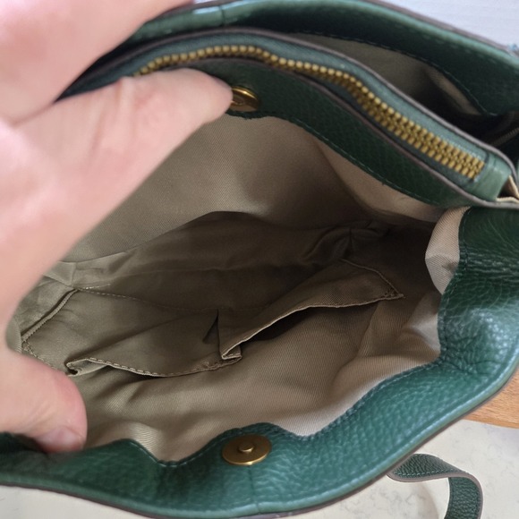 American Leather Co Green Pebbled Leather Crossbody Shoulder Bag Whipstitch... - Picture 14 of 16